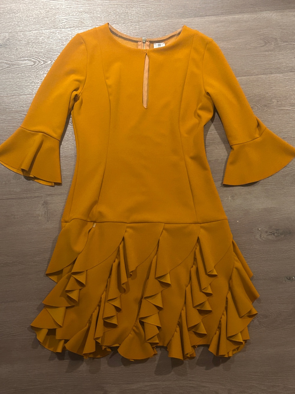 Gil Santucci Mustard Yellow Ruffle Mini Dress | Made in Italy | IT 44 (US M)
